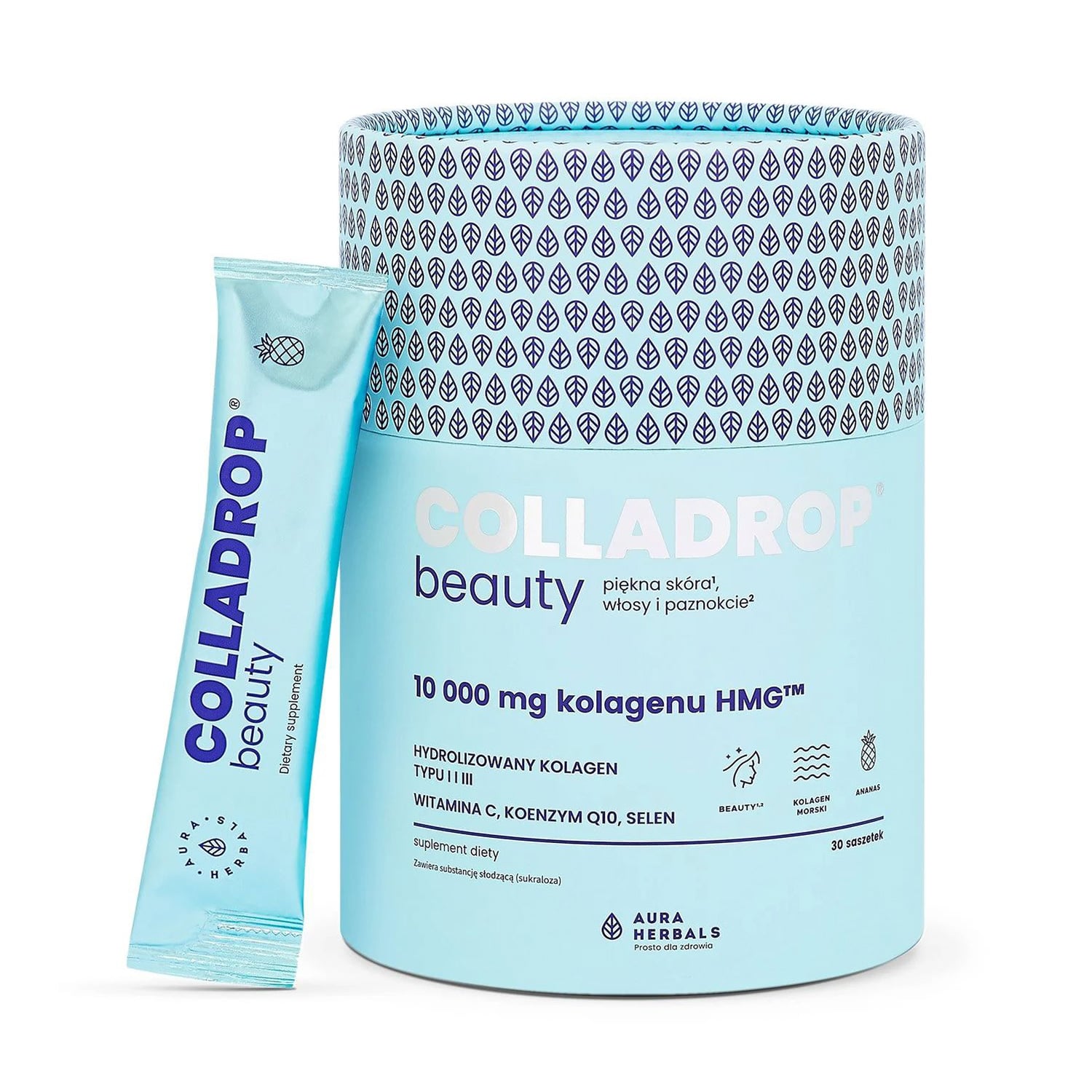 Колаген Aura Herbals Colladrop Beauty Collagen HMG 10000 мг, зі смаком ананасу, в порошку, 30 шт